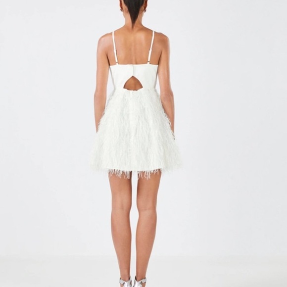 BCBGMAXAZRIA FEATHER SKIRT MINI DRESS IN WHITE - Picture 3 of 6